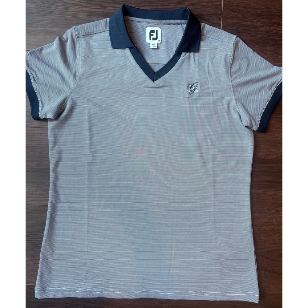 FootJoy The Greenbrier Resort Golf Polo Shirt Womens Medium Navy White Striped